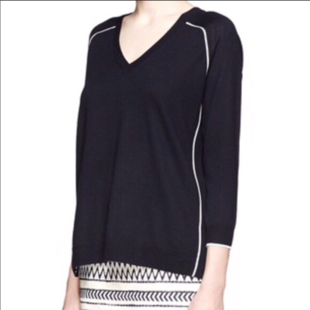 J. Crew Merino Wool navy piped v neck sweater med